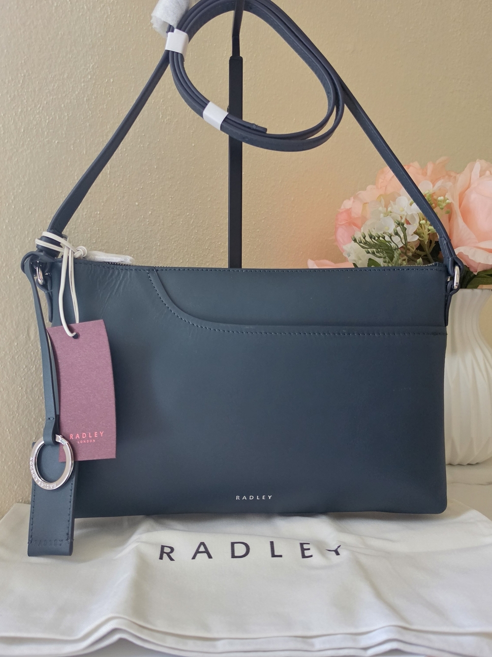 Radley London NWT Pockets Medium Ziptop Leather Crossbody Bag Open Green/Teal